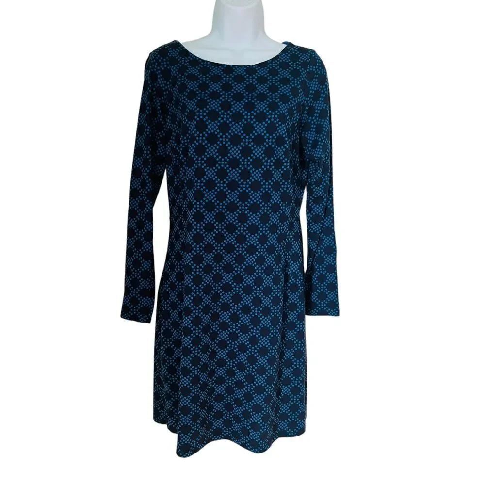 Boden Long Sleeve Navy Blue Jersey jersey Polka Dot Day Dress s 6L